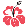 Mura Bella Animal Hospital logo. Logo is a pink hibiscus with a white silhouette of a dog and cat inside